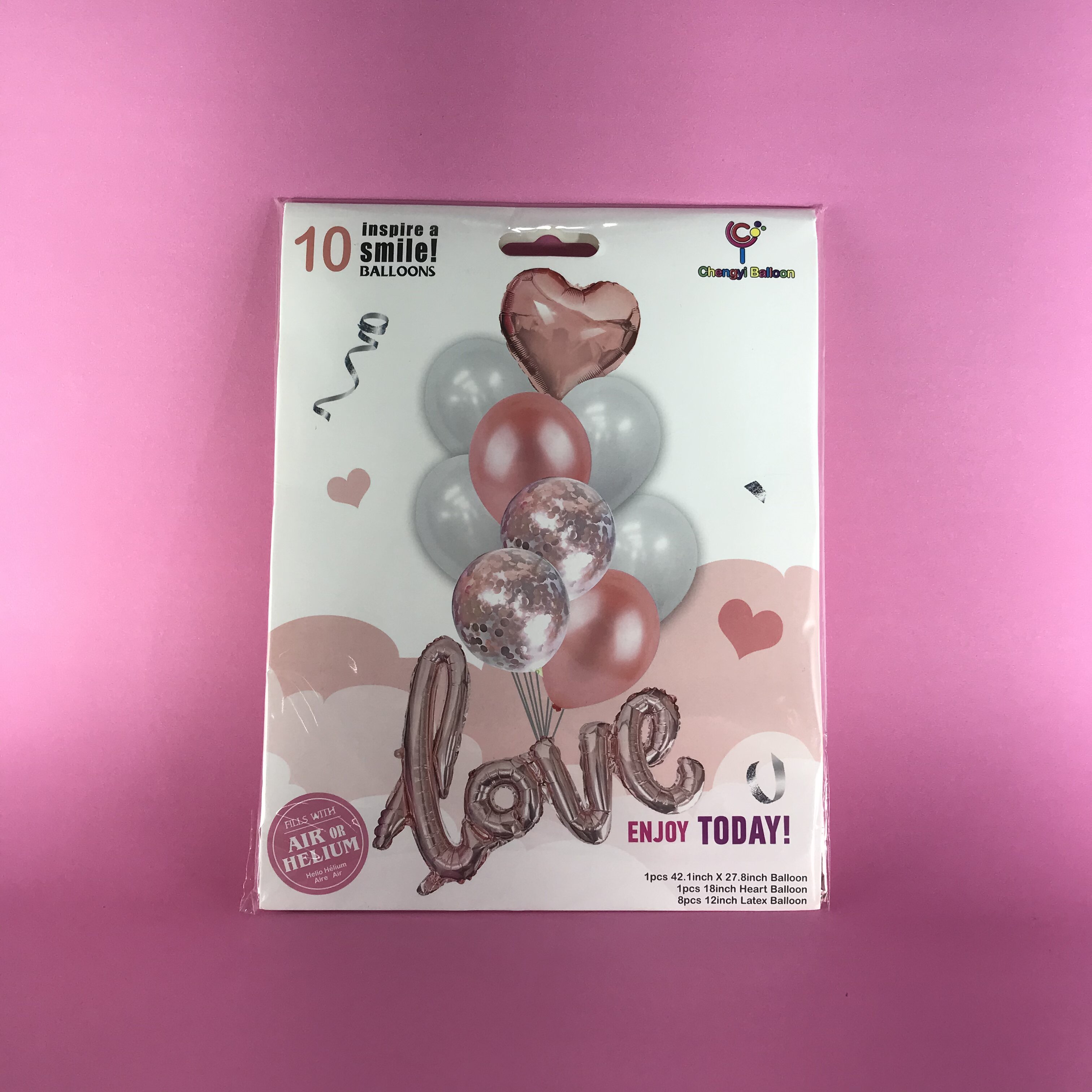 Set globo metalizado love rosado x 10 p