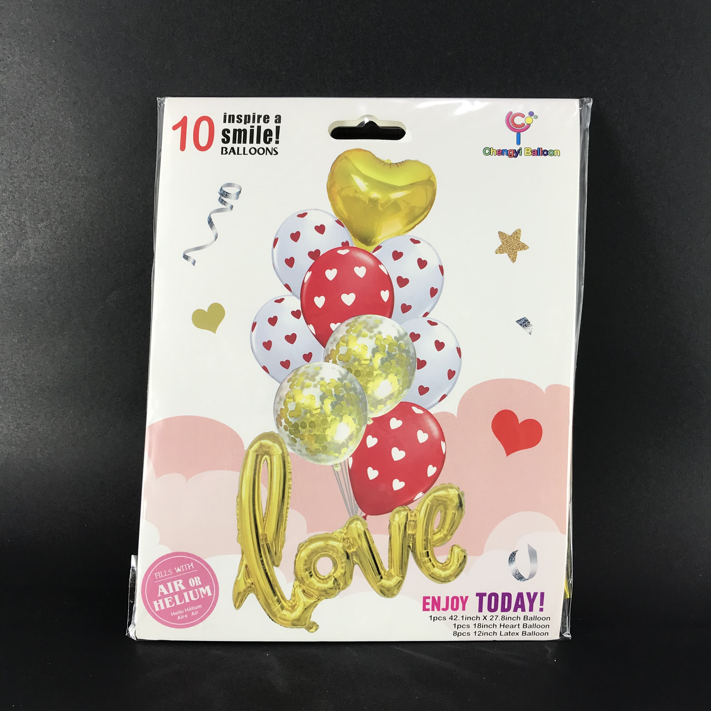 Set globo metalizado love rojo x 10 pie