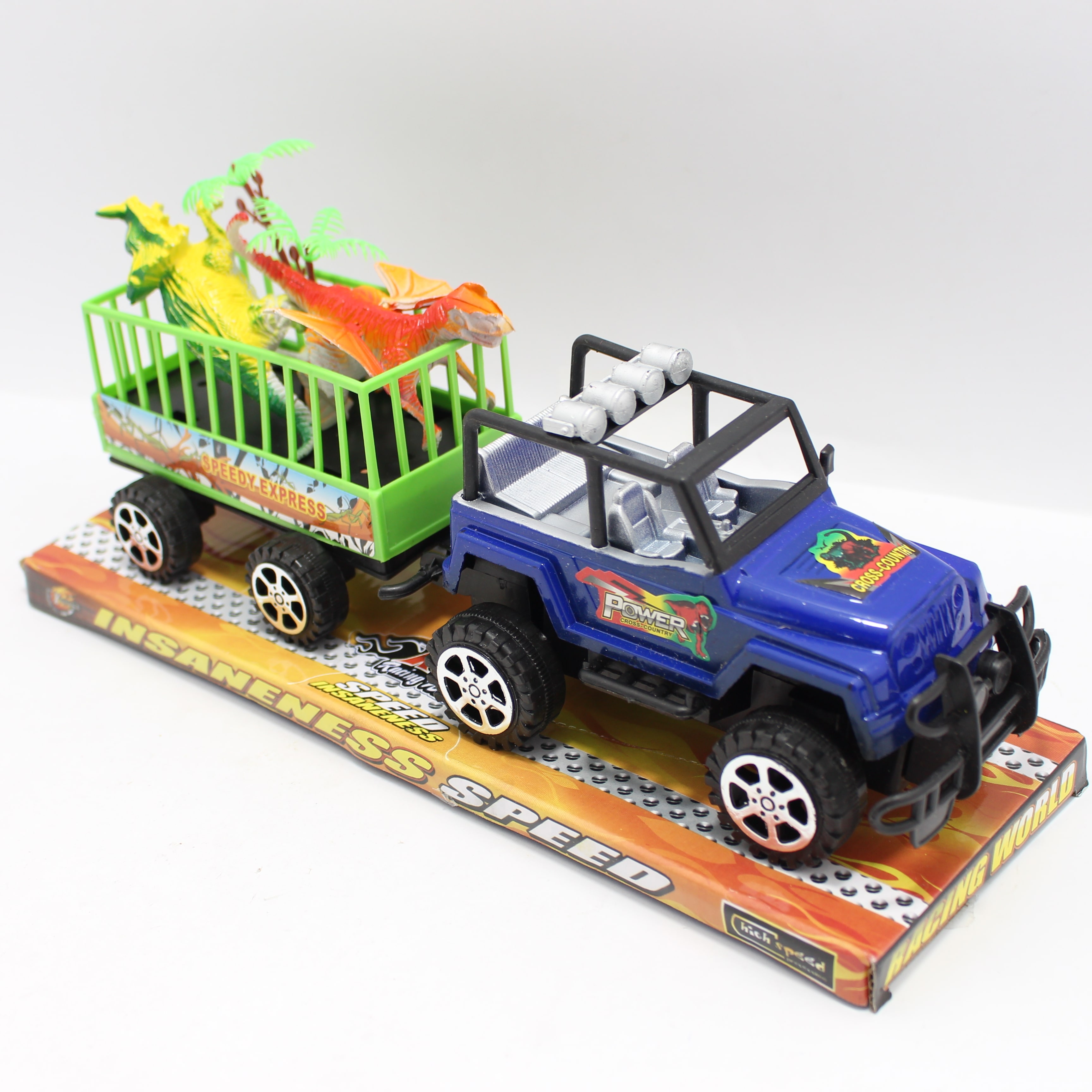 Carro Jeep con remolque de dinosaurios