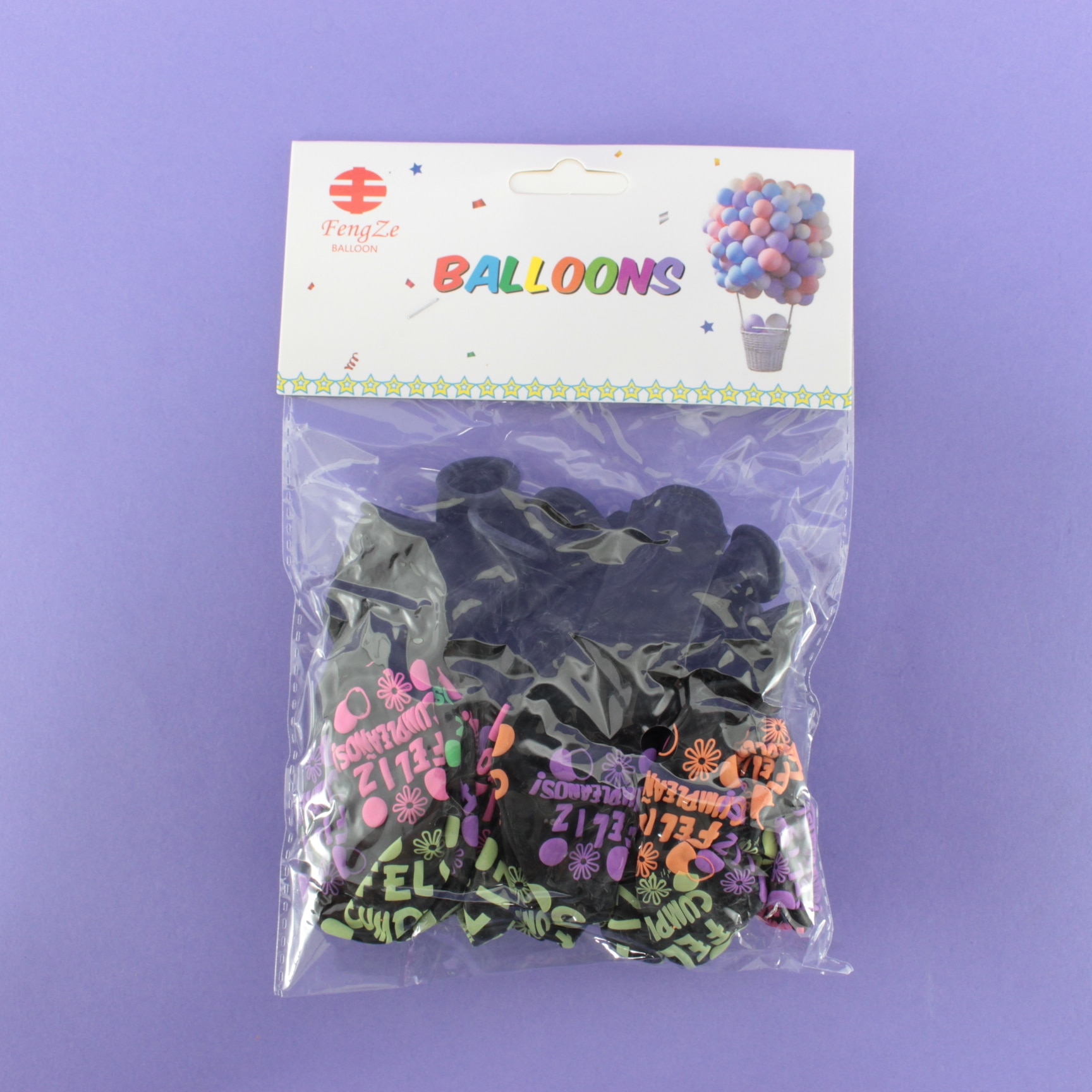 Globo negro feliz cumpleaños neon