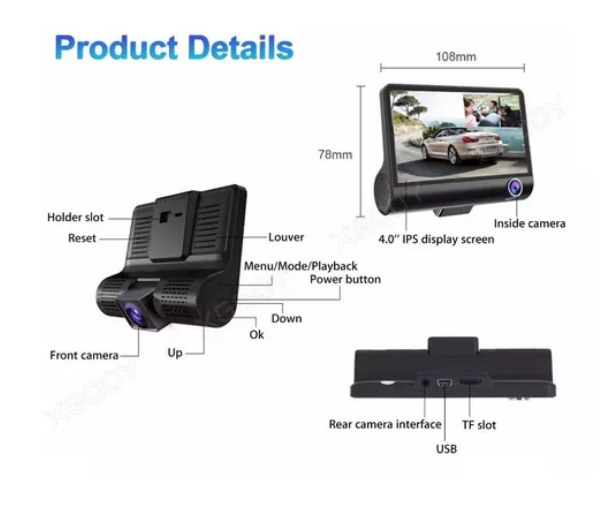 Miniatura 4 de Camara Carro Dvr Hd 3 Lentes