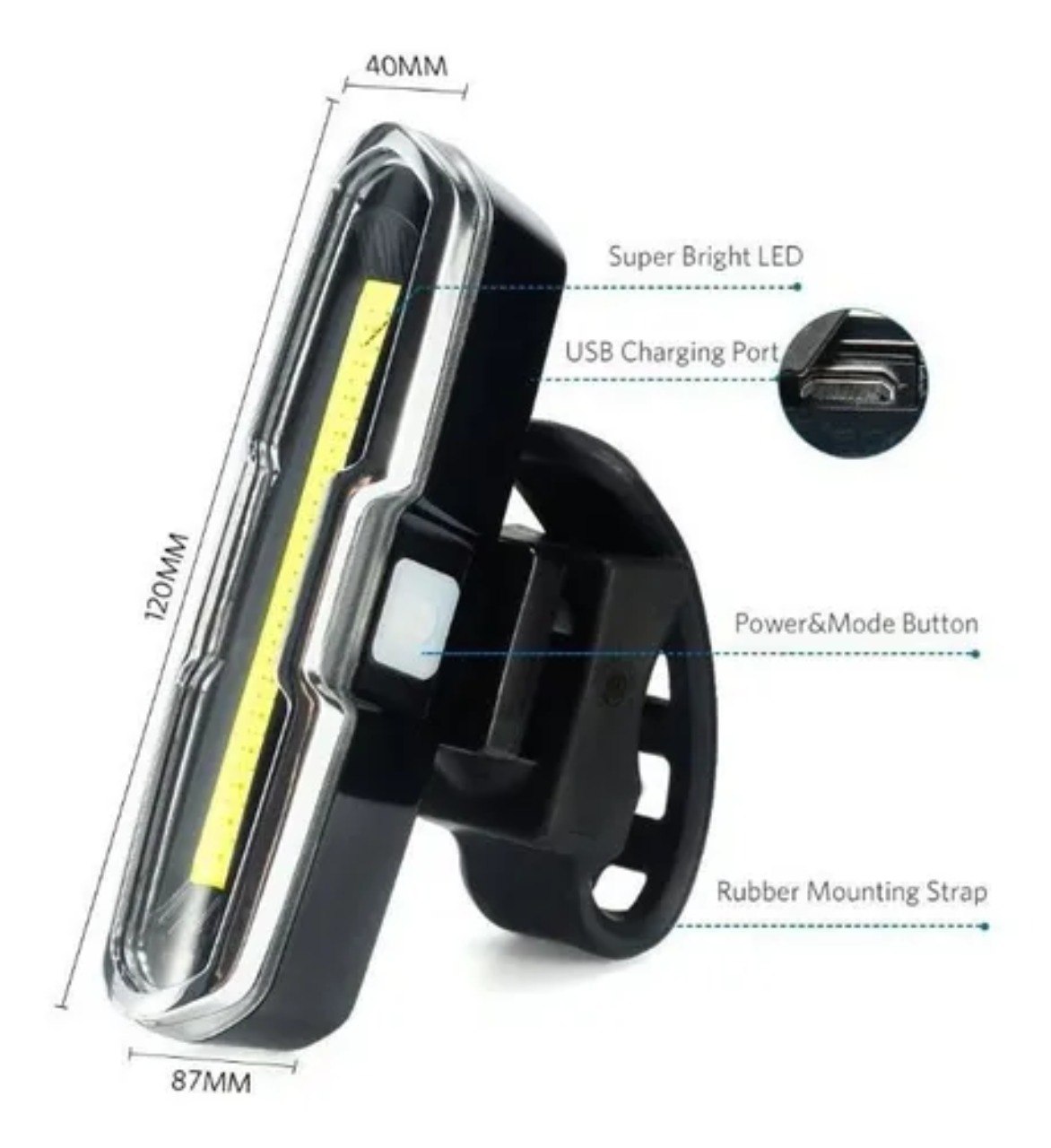 Miniatura 4 de Luz Trasera Bicicleta Usb Rojo/blanco