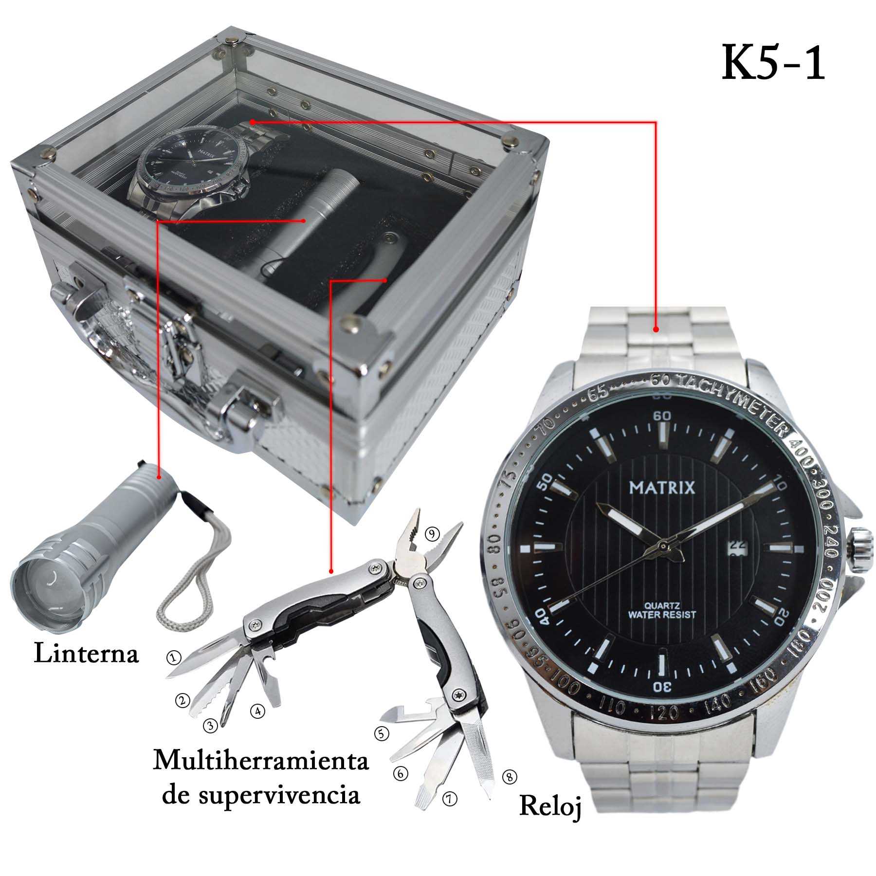 K5 RELOJ MATRIX + LINTERNA Y MULTIHERRAM - K5: K5-2 PLATA/BLANCO