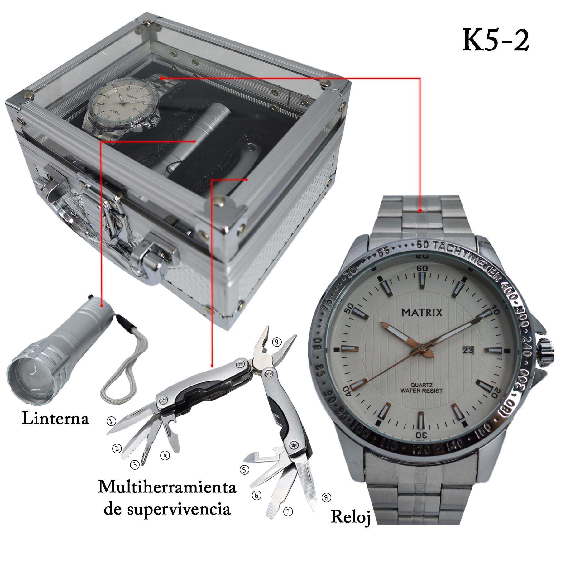 Vista 7 de K5 RELOJ MATRIX + LINTERNA Y MULTIHERRAM - K5: K5-2 PLATA/BLANCO