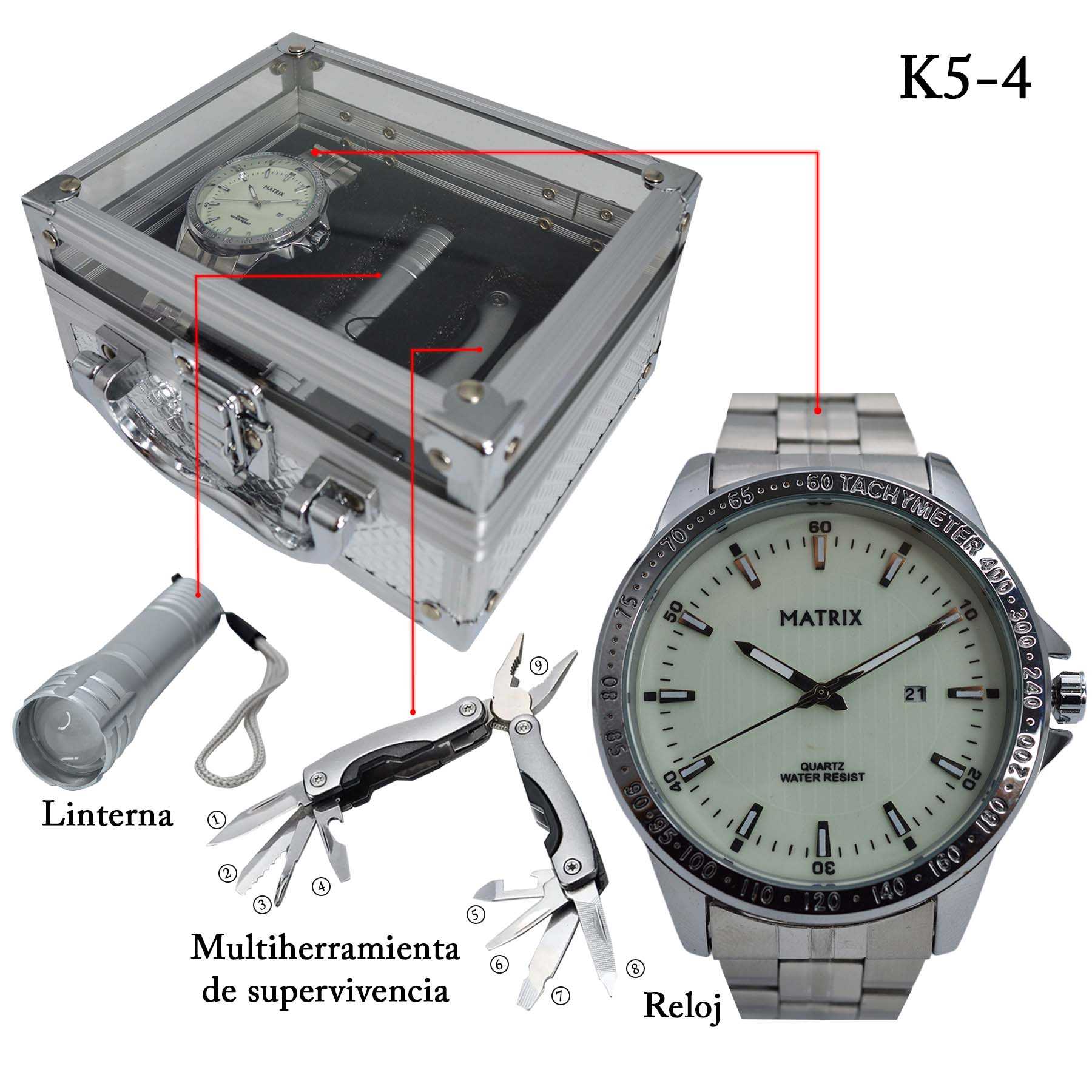 Vista 5 de K5 RELOJ MATRIX + LINTERNA Y MULTIHERRAM - K5: K5-2 PLATA/BLANCO