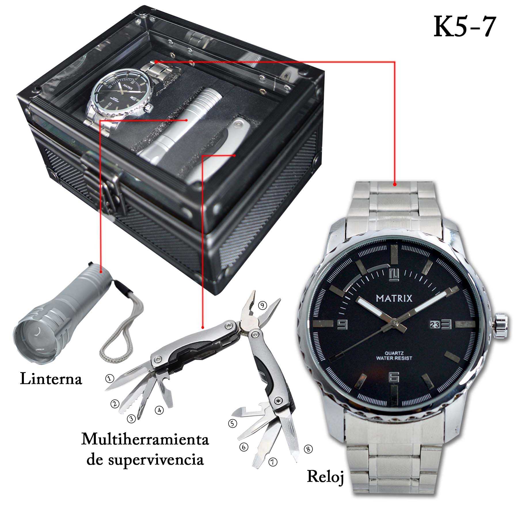 Vista 3 de K5 RELOJ MATRIX + LINTERNA Y MULTIHERRAM - K5: K5-2 PLATA/BLANCO