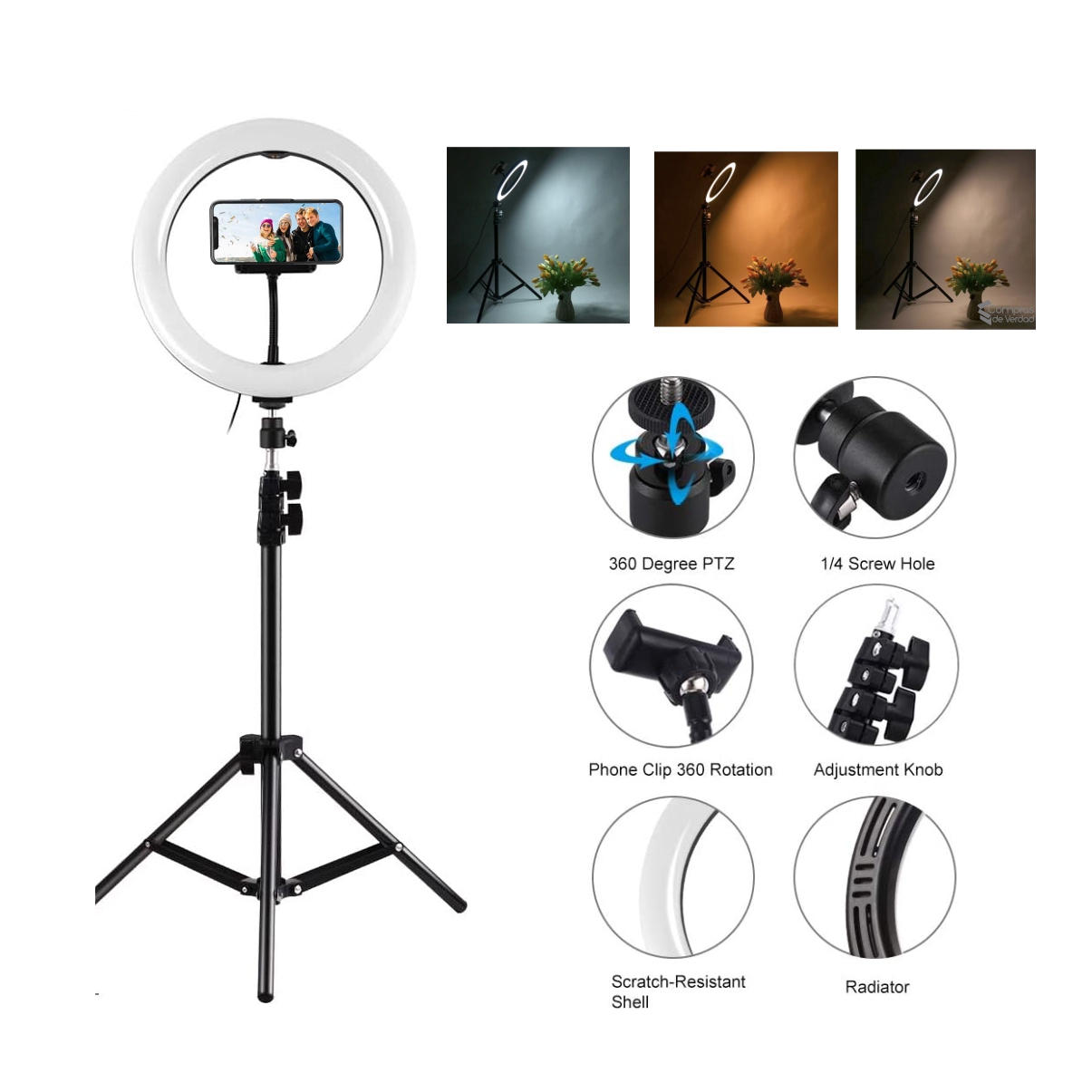 Miniatura 4 de Aro De Luz 26 Cm + Trípode 2,10 Metros