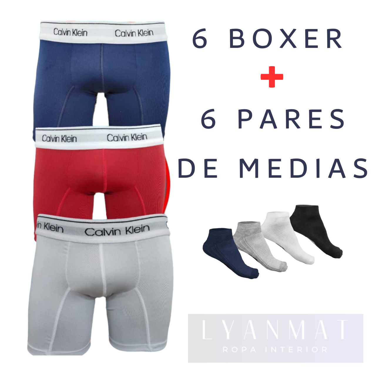 6 BÓXER CK + 6 PARES DE MEDIAS