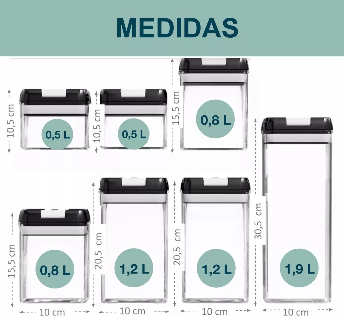 Miniatura 3 de Contenedores alimentos 7 pz tapa negra