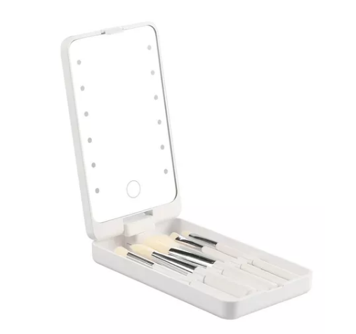 Espejo Luz Led y Brochas Para Maquillaje