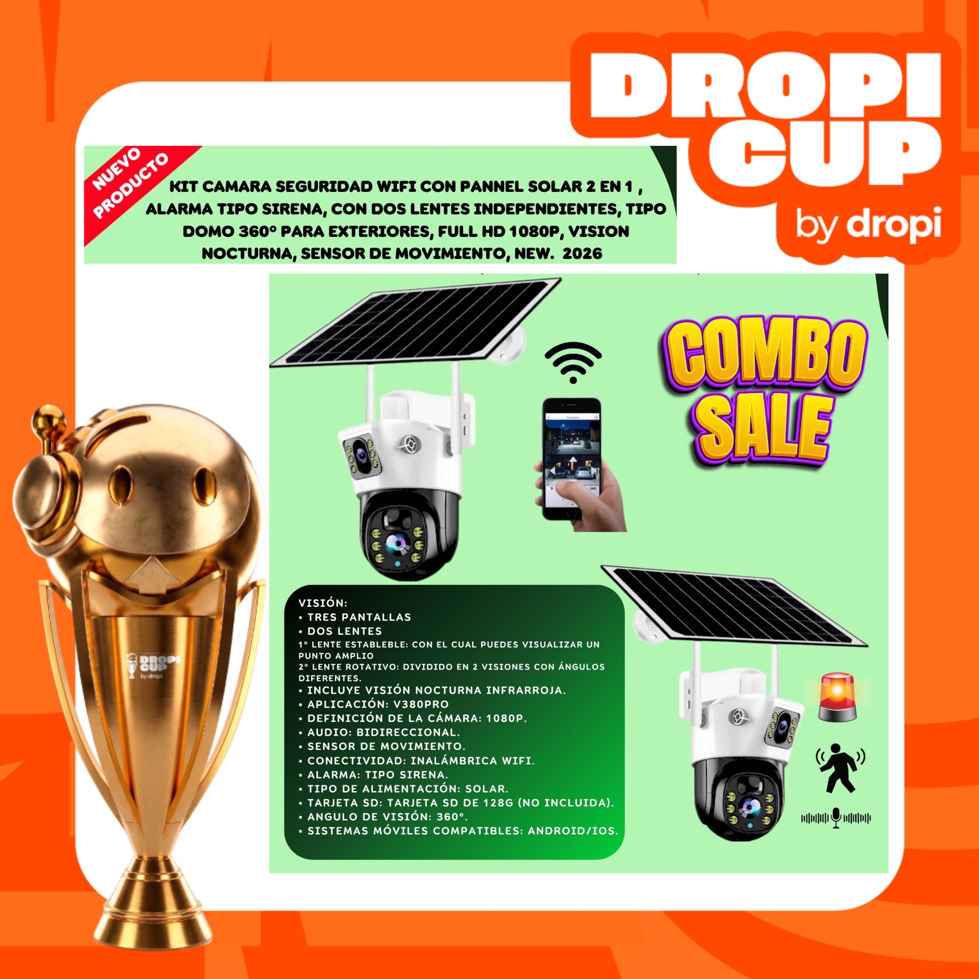 Camara Wifi Solar 2 Lentes Wifi DROPICUP