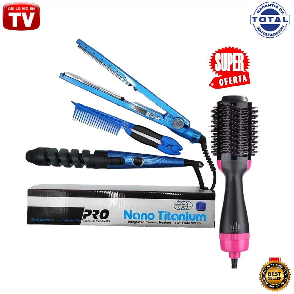 Kit Plancha + Peine + Rizador + Cepillo