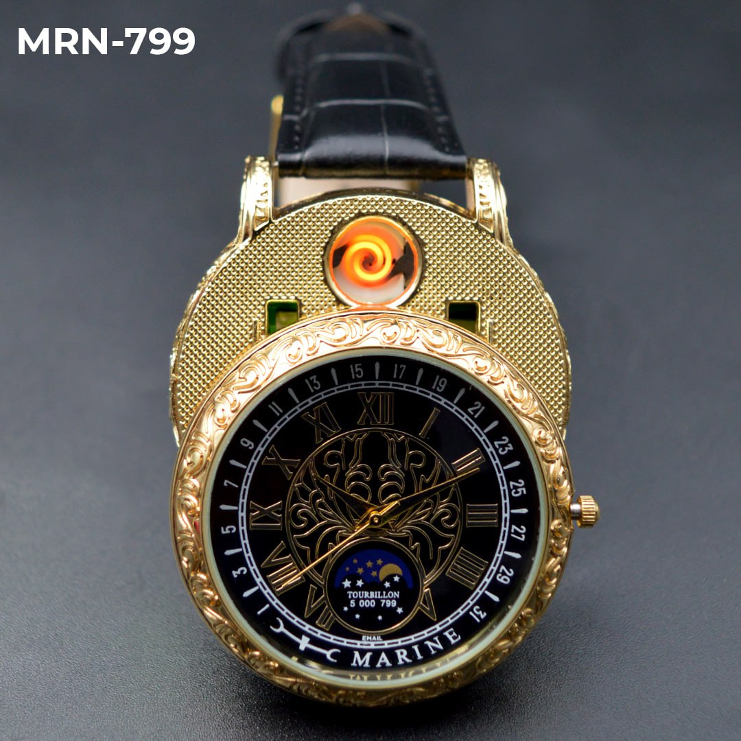 MRN-799 RELOJ MARINE DORADO/NEGRO CUERO