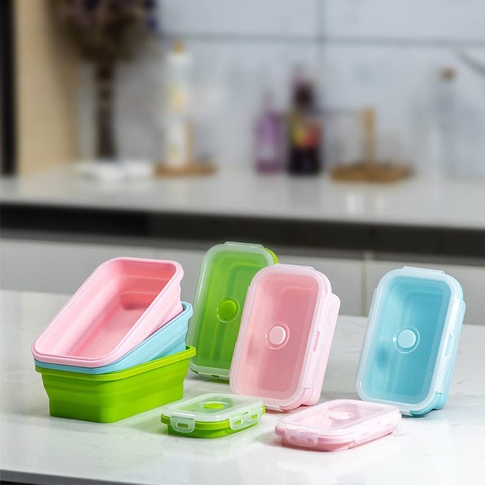 Set 3 Porta Comida Plegables De Silicon
