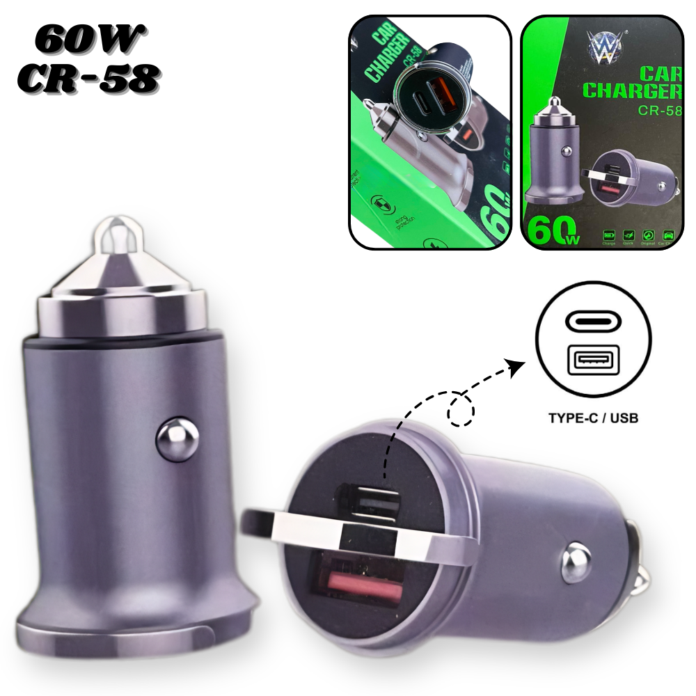 Cargador Cigarrera Para Carro 60W CR-58
