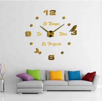Miniatura 2 de RELOJ 3D GRANDE + FRASE EN VINILO DORADO