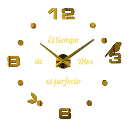 RELOJ 3D GRANDE + FRASE EN VINILO DORADO