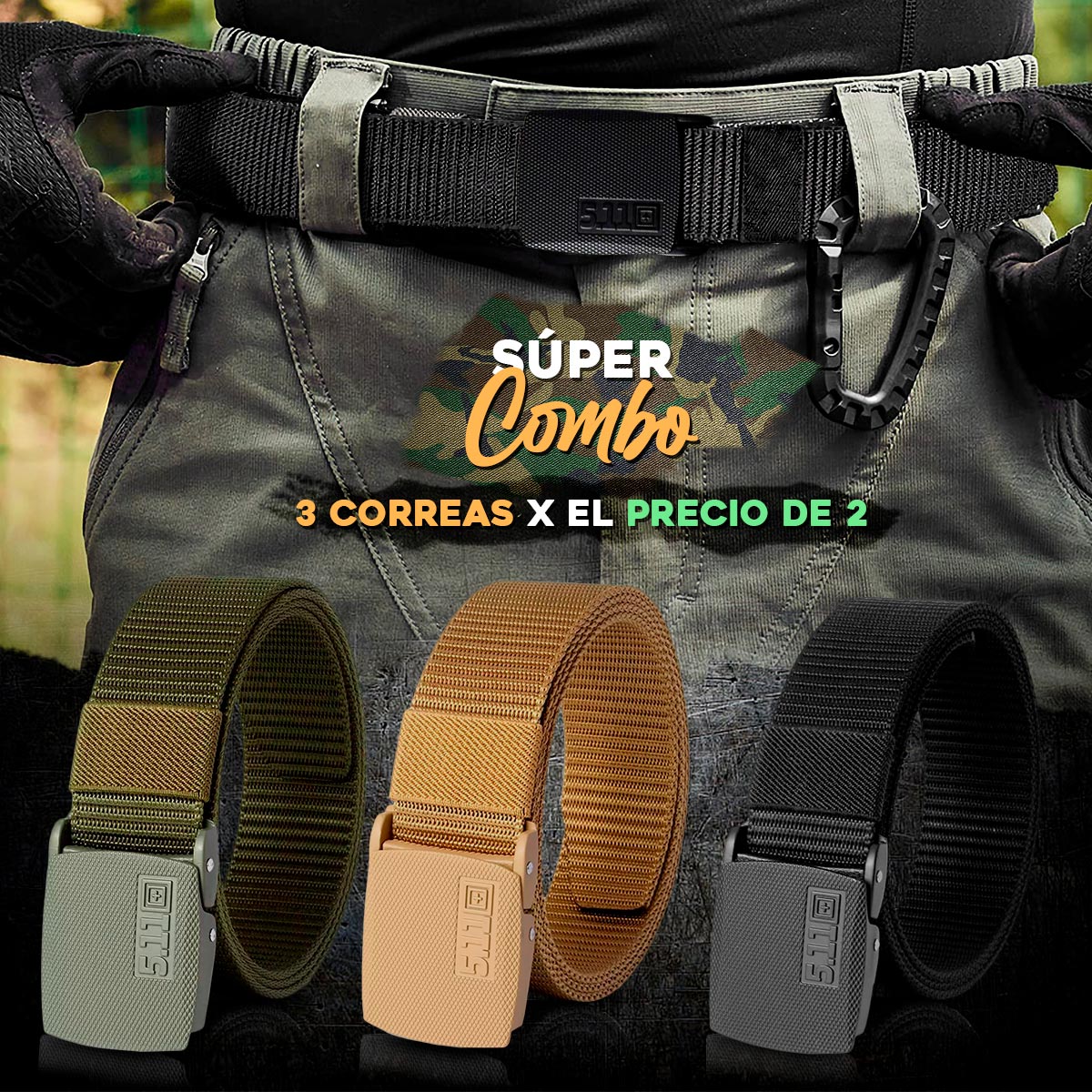 Miniatura 6 de Set x3 Correa Tactica Cinturon CO511-x3