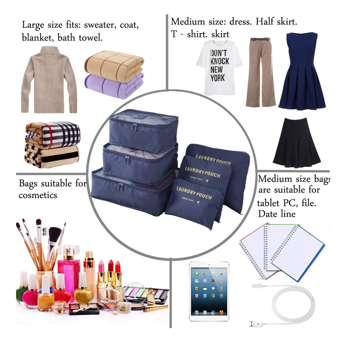 Organizador Maleta Viaje Set Por 6 Unida