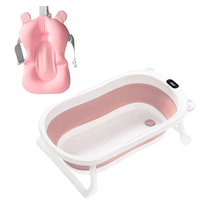BAÑERA PLEGABLE TERMÓMETRO + COJÍN - COLOR: ROSADO