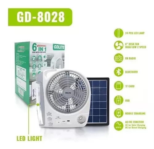 Ventilador Solar GD8028 Radio Linterna