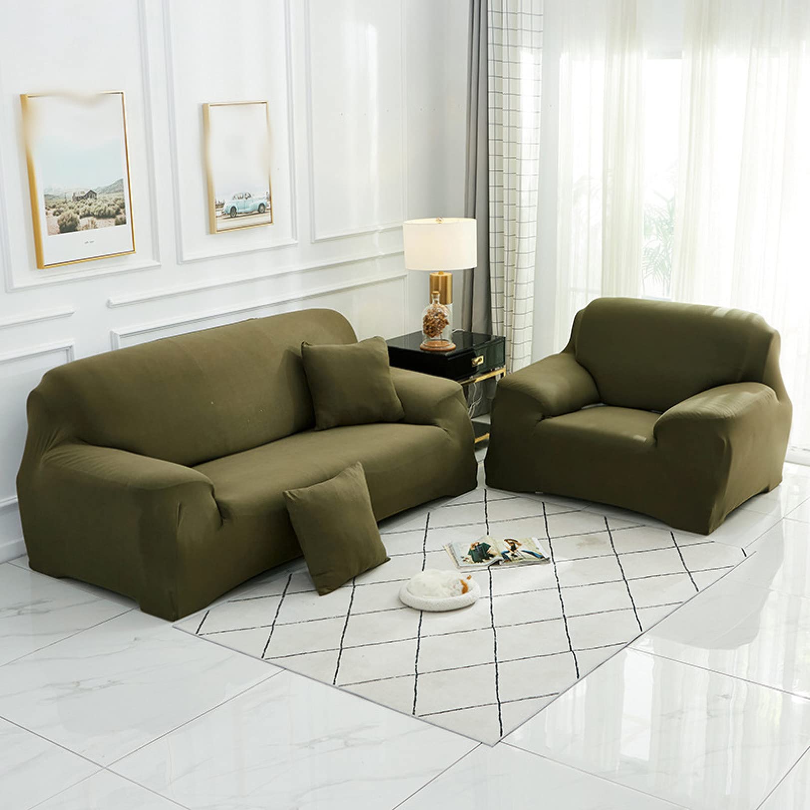 Vista 4 de CUBRE SOFA 1 PUESTOS ELASTICO - COLOR: GRIS FIGURAS GEOMETRICAS