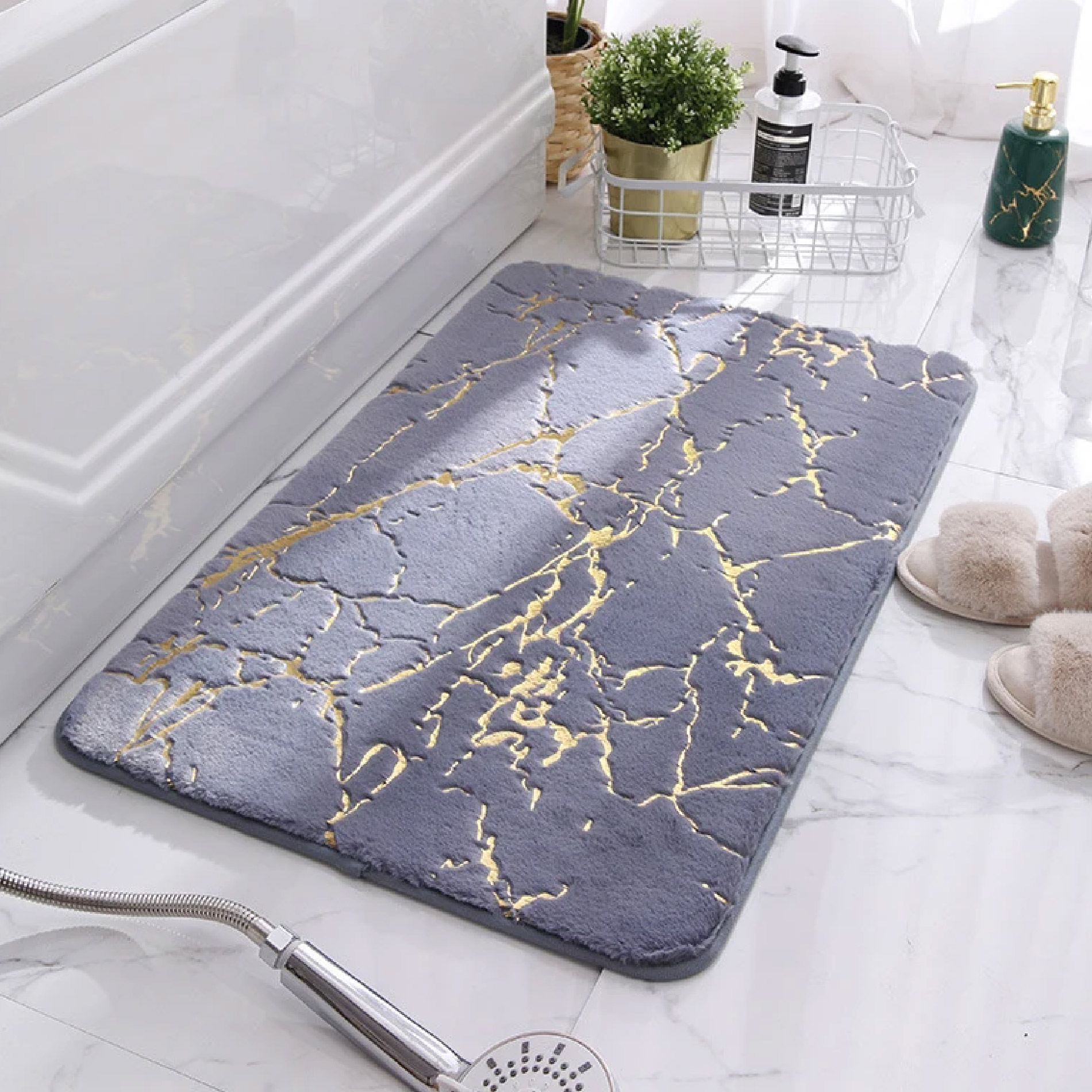 Vista 4 de Tapete Afelpado Antideslizante Para Baño - Color: Azul