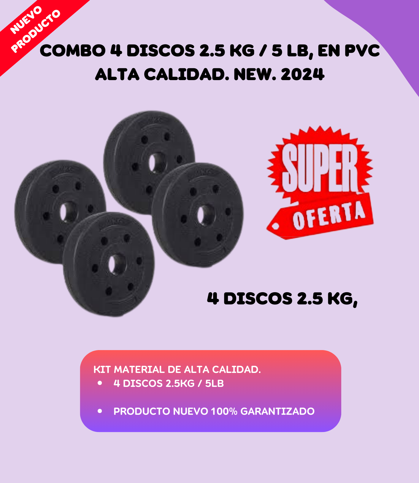 Kit De 4 Discos de 2.5KG PVC