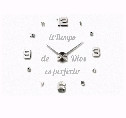 RELOJ 3D 100X100CM+FRASE EN VINILO PLATA