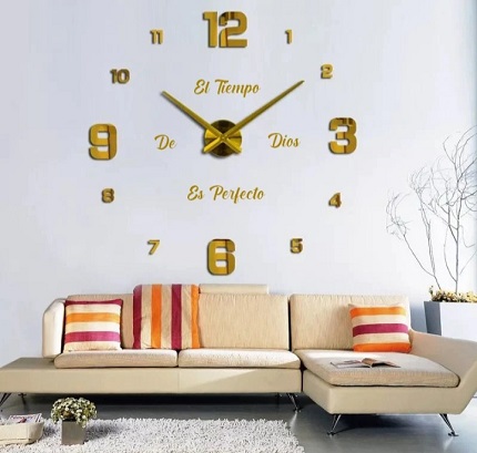 Miniatura 5 de RELOJ 3D100X100CM+FRASE EN VINILO DORADO