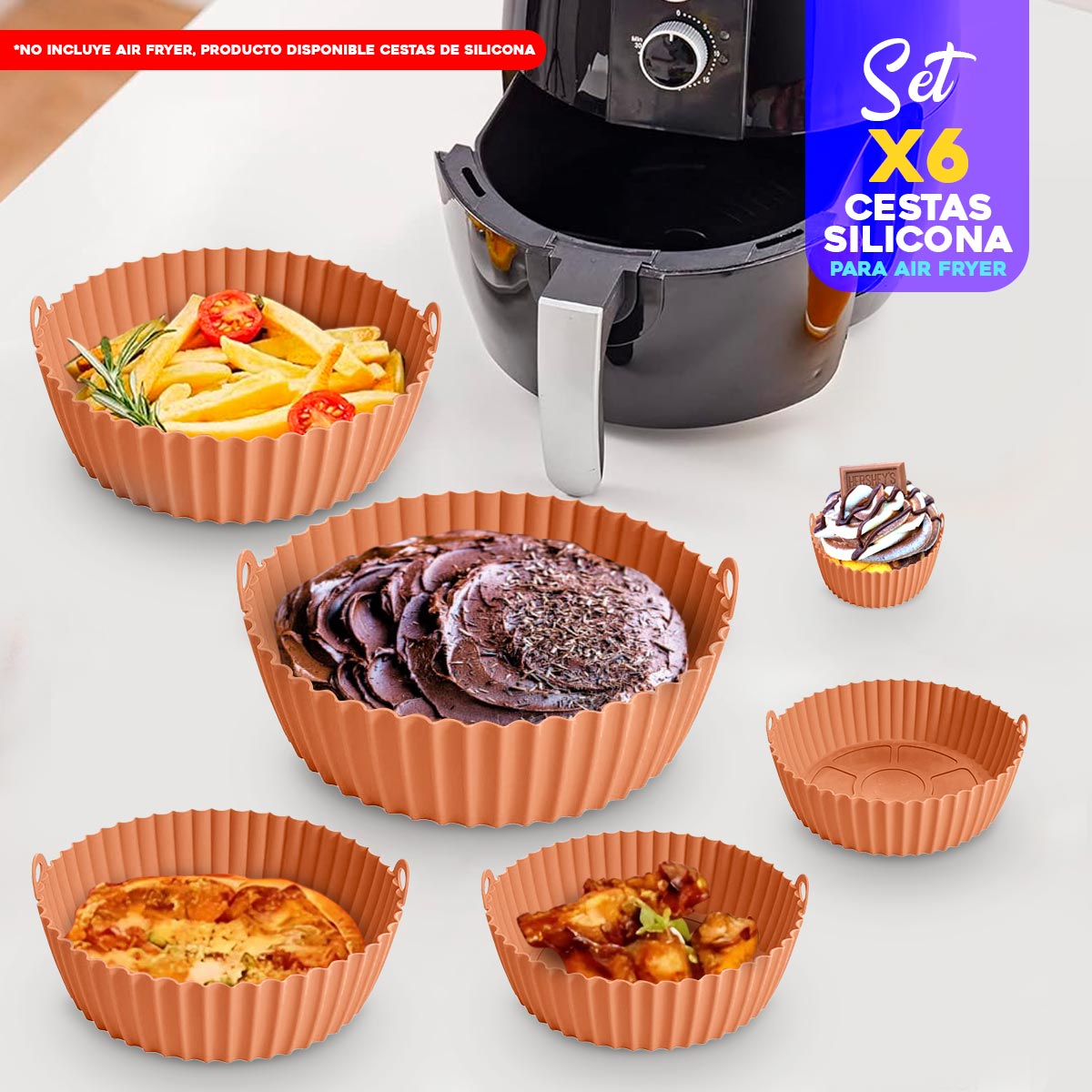 Miniatura 3 de Set x6 Cestas Silicona Air Fryer 64047
