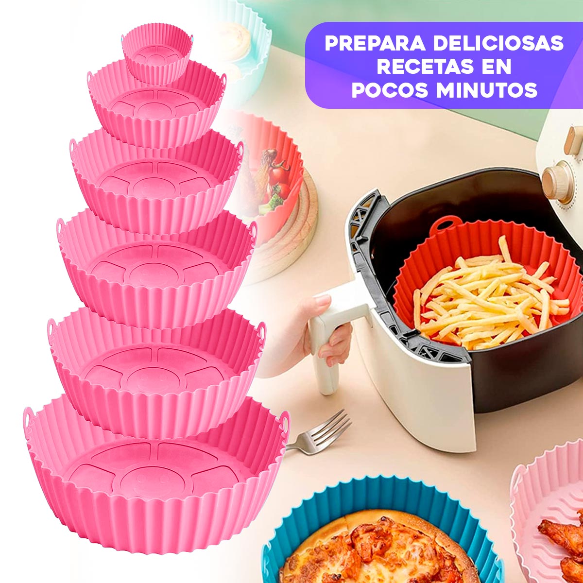Miniatura 2 de Set x6 Cestas Silicona Air Fryer 64047