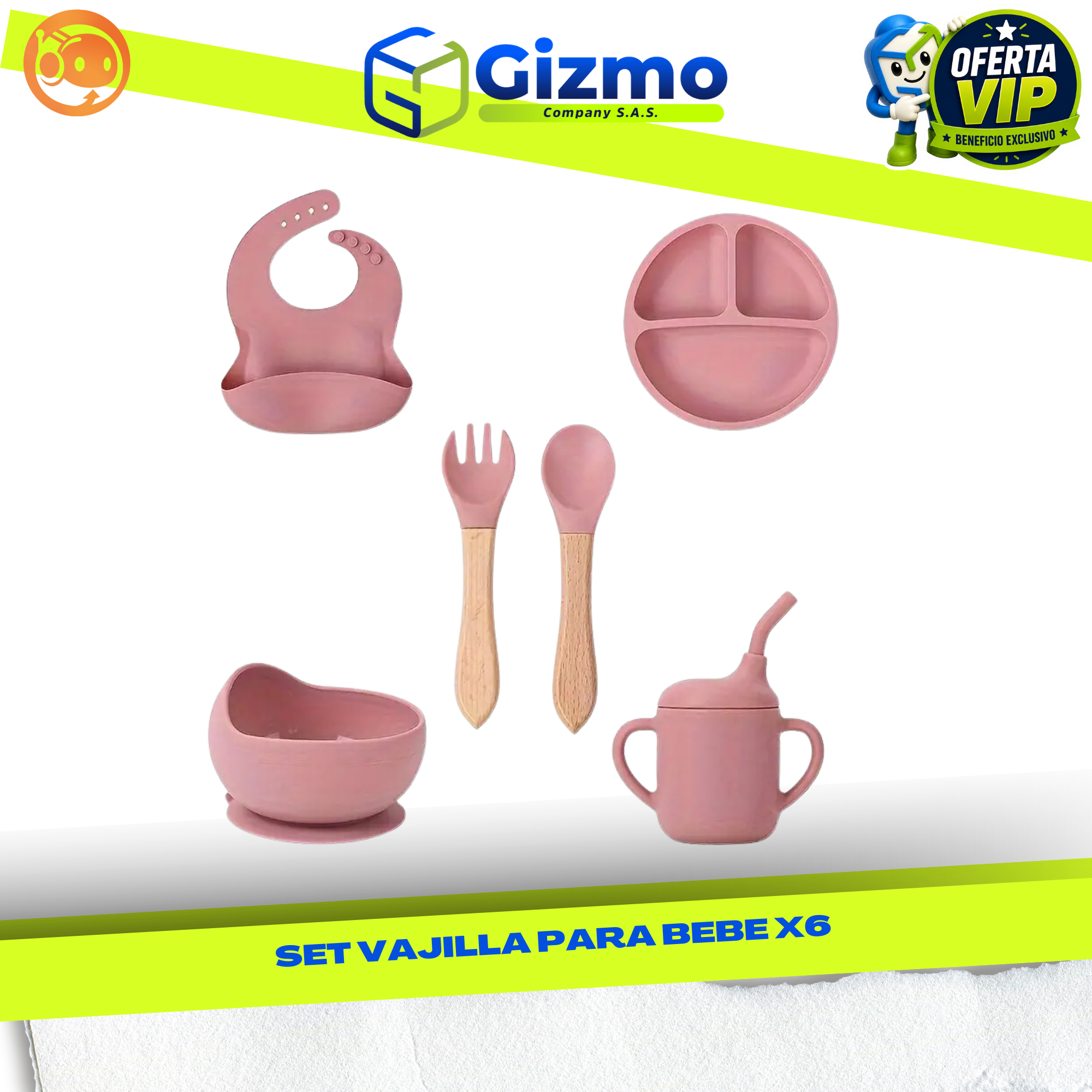 Vajilla Silicona Set X6 Bebe Babero Vip