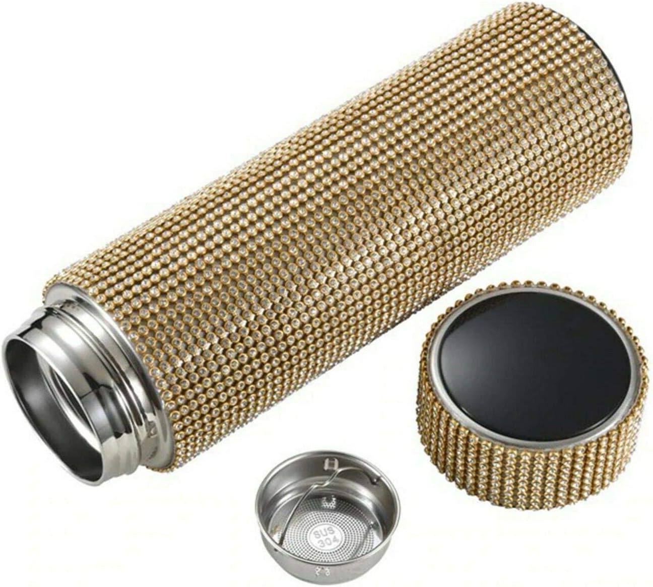 Vista 2 de TERMO DIGITAL CON PERLAS 500 ML - COLOR: DORADO