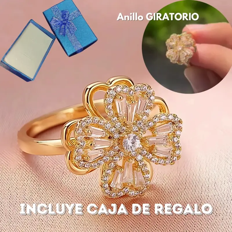 Anillo Trebol Corazon Giratorio +CAJA DP