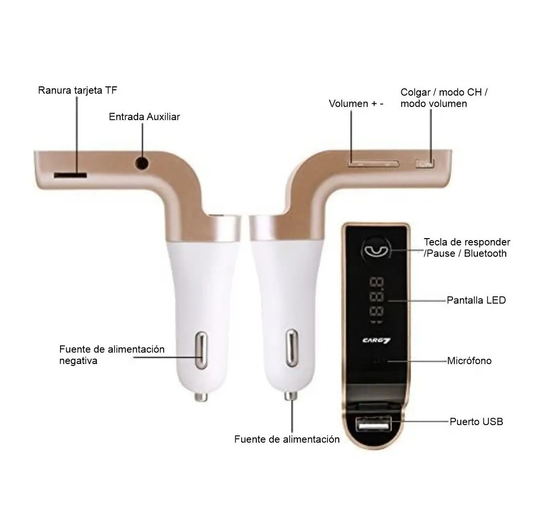 Transmisor Carro Carg7 Usb Aux Bluetooth