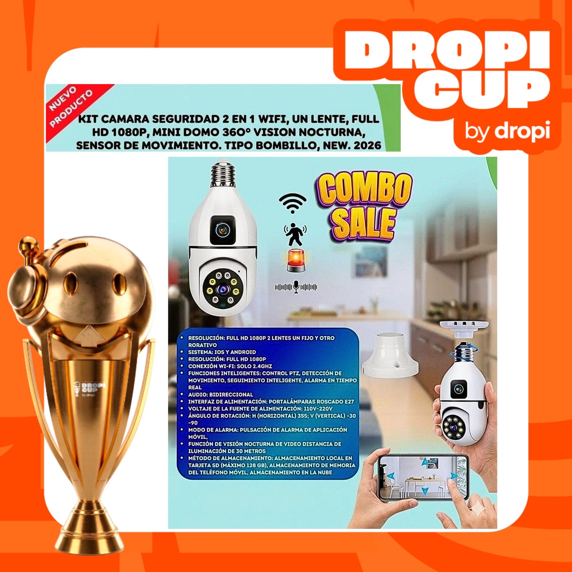 Camara 2 Lentes Bombillo Wifi DROPI CUP