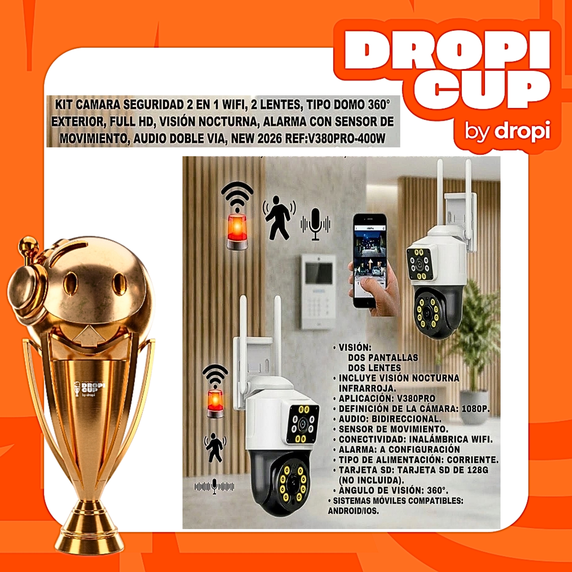 Camara Seguridad Wifi 2 Lentes DROPI CUP