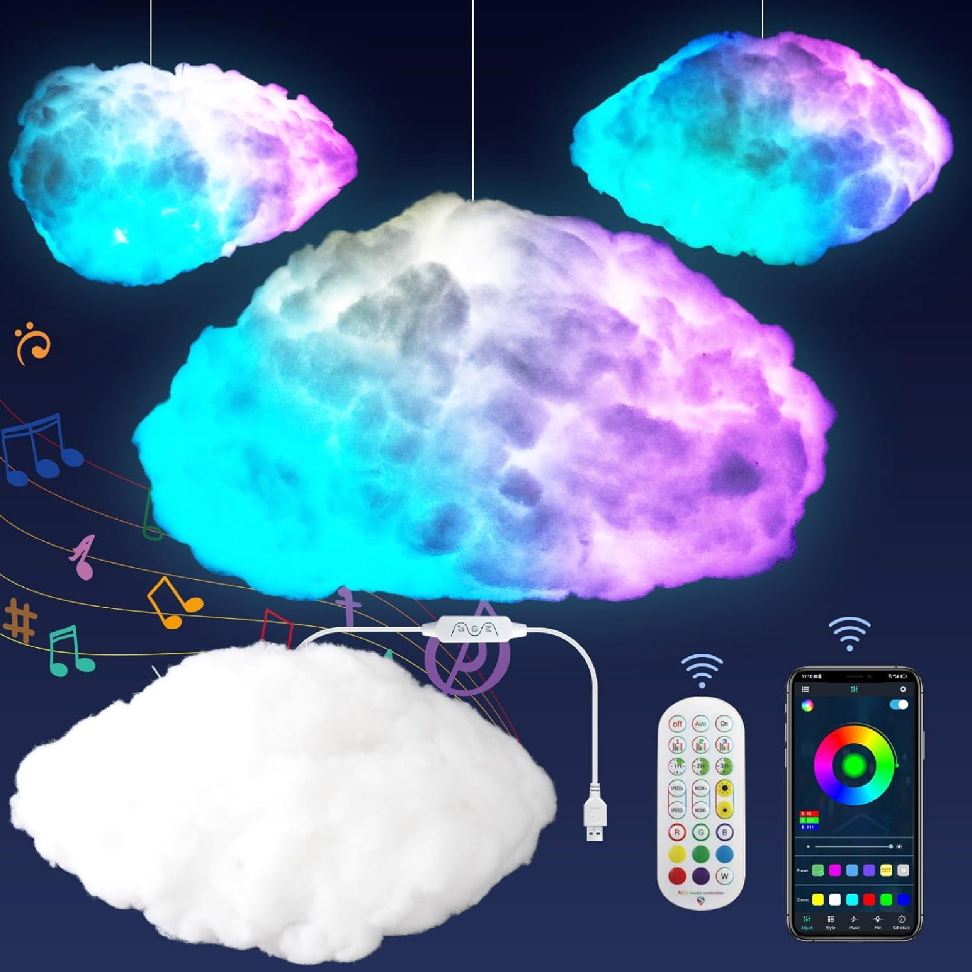 Miniatura 2 de Lampara Led 3d Decorativa De Nube Rgb