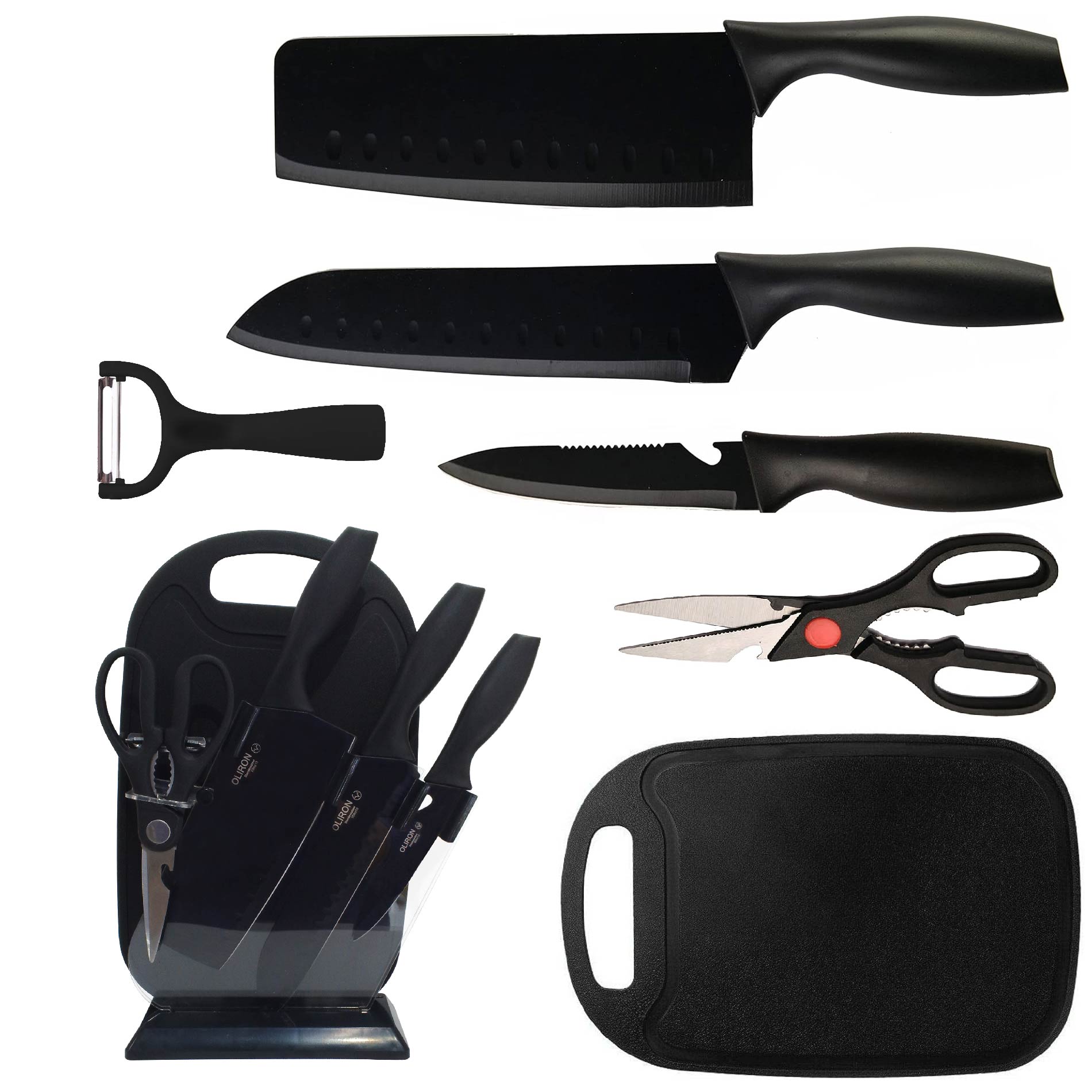 Vista 4 de Set X7 Cuchillos Acero Inoxidable + Base - Color: Azul