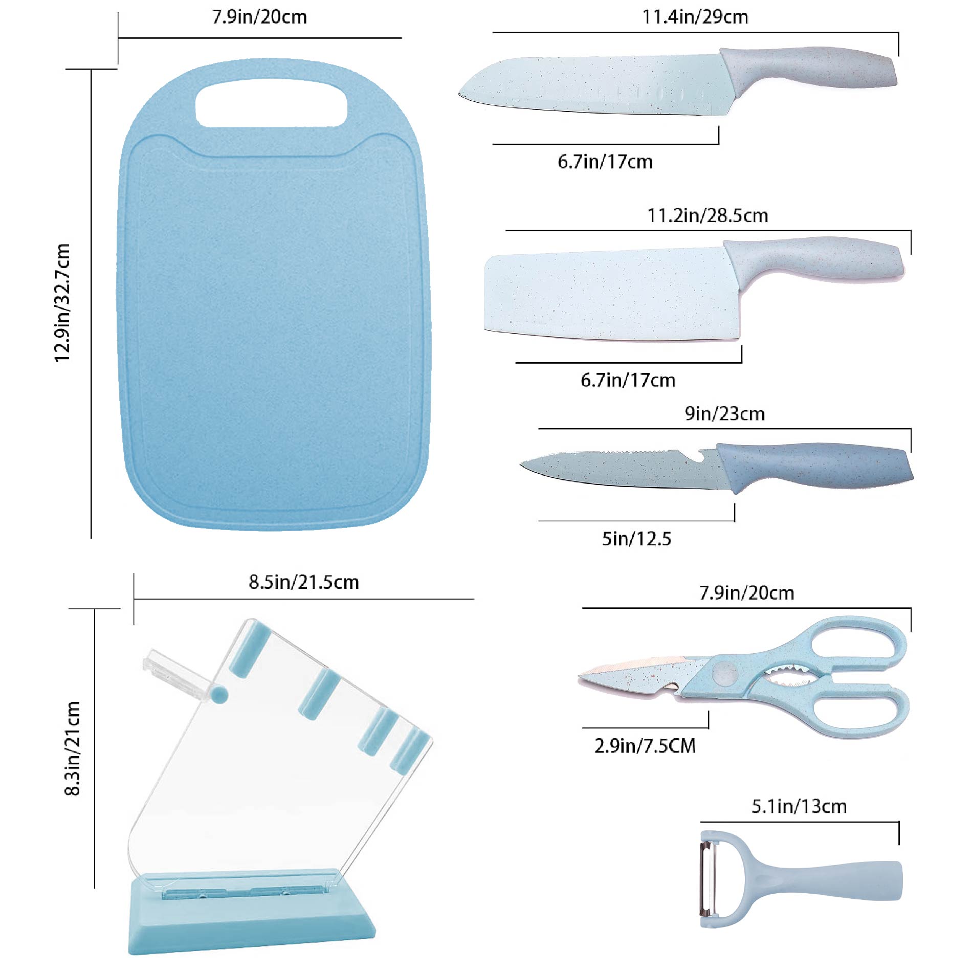Vista 2 de Set X7 Cuchillos Acero Inoxidable + Base - Color: Azul