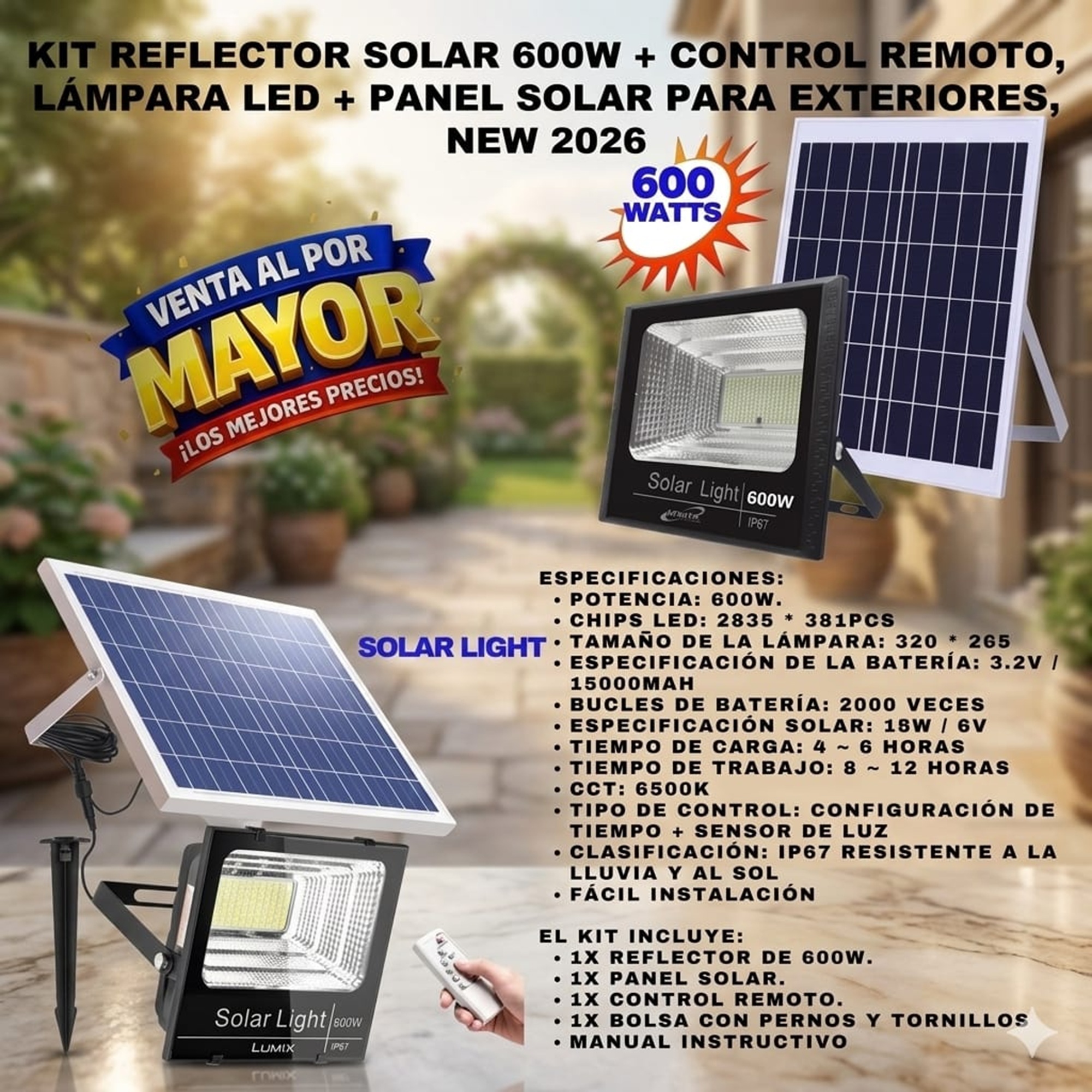 Kit Reflector Solar 600W Control Remoto