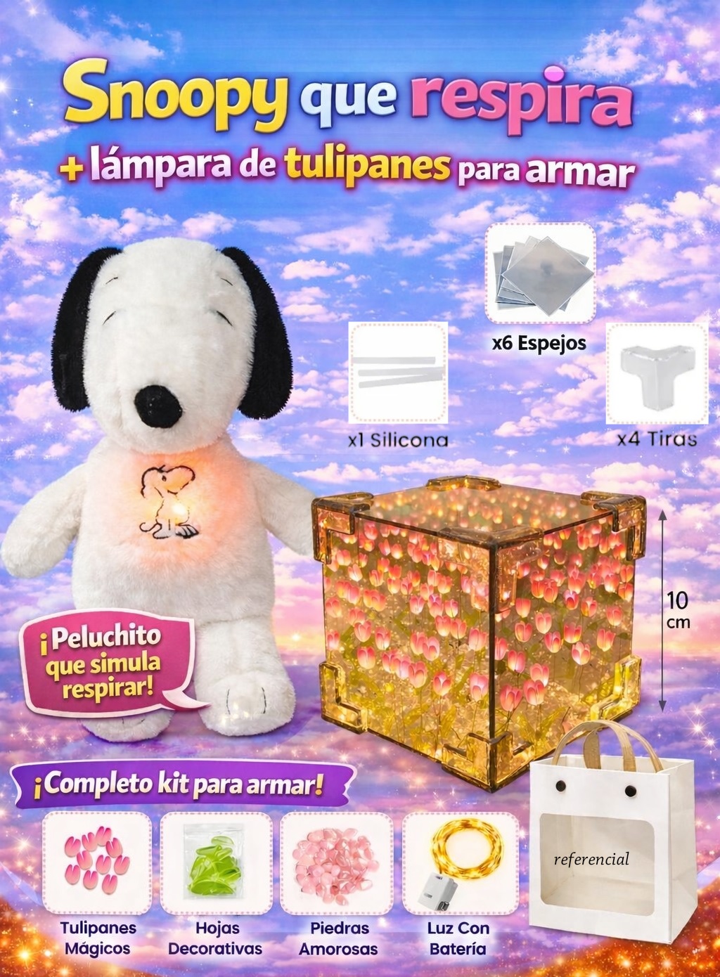 Snoopy respira + cubo tulipanes de armar