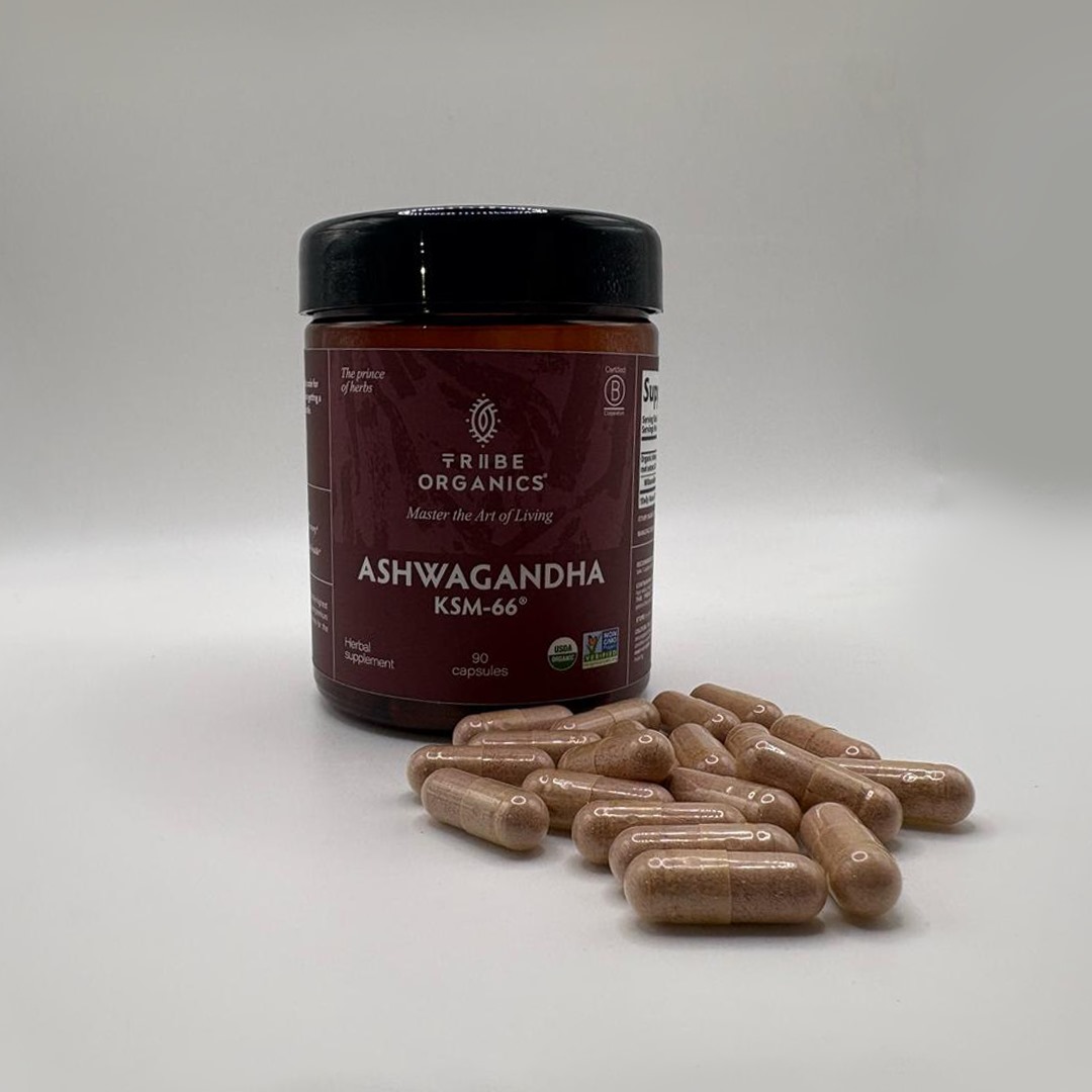 Frasco suplemento Tribe Organics Ashwagandha KSM-66