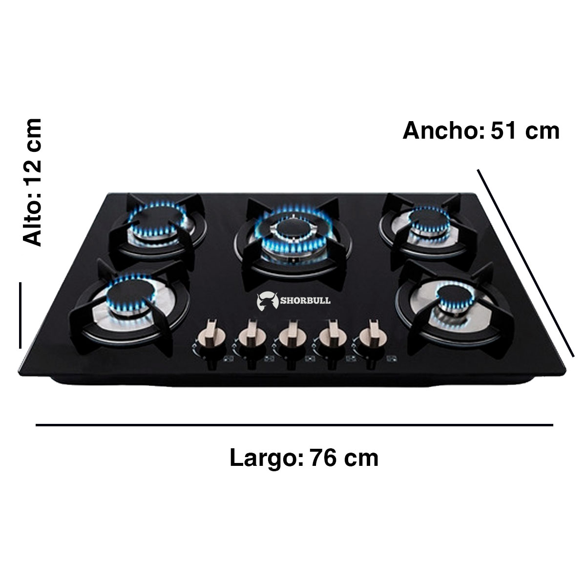 Parrilla 5 Quemadores Vidrio Shorbull
