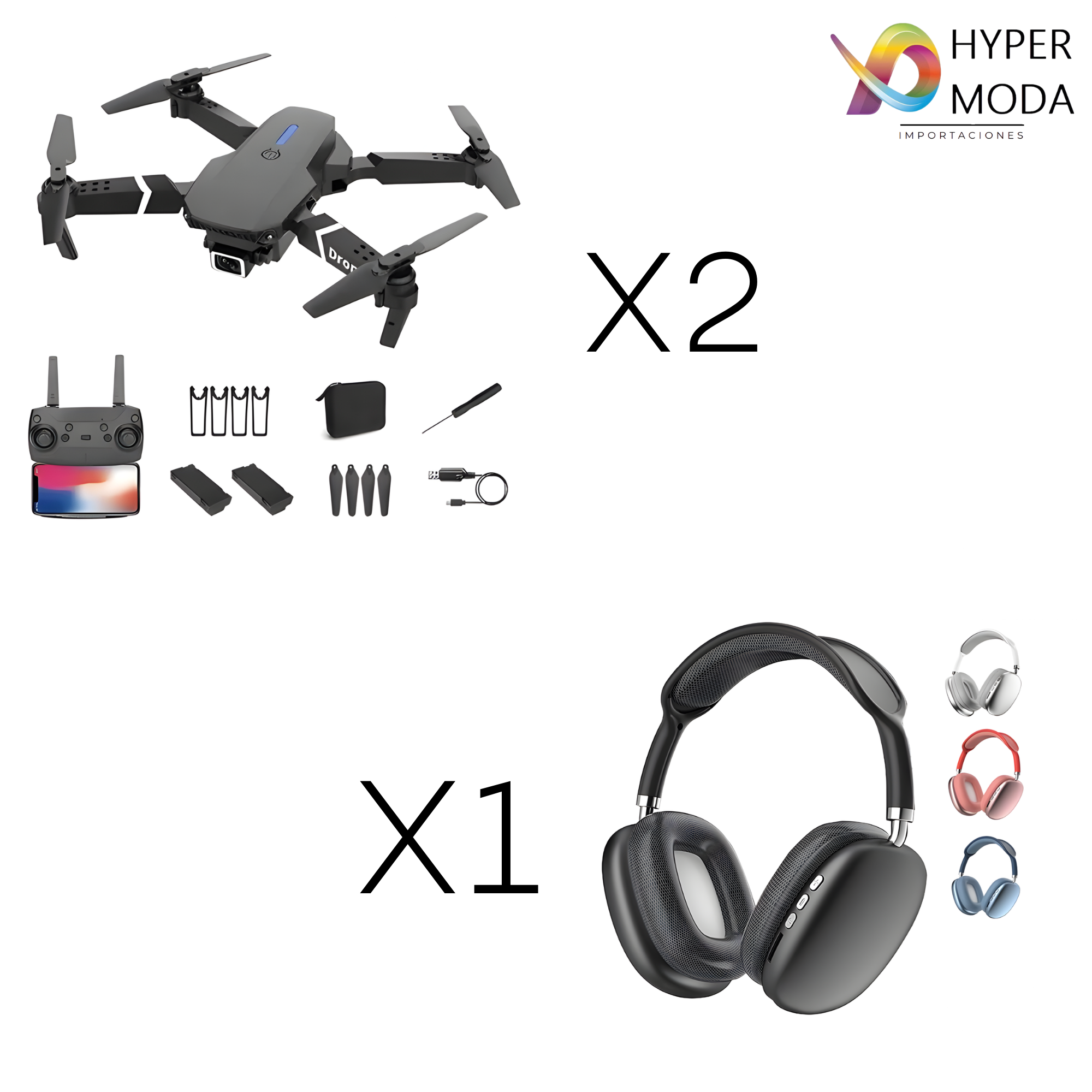 Kit 2 Drones +1 Audifonos Diadema P9
