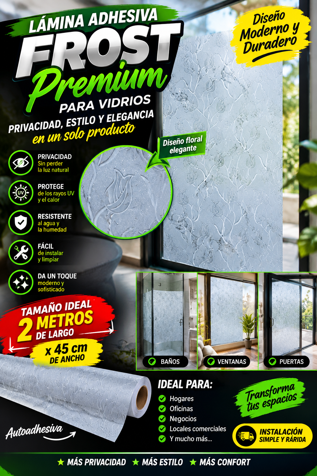 Vinilo Decorativo Esmerilado para Vidrios y Ventanas